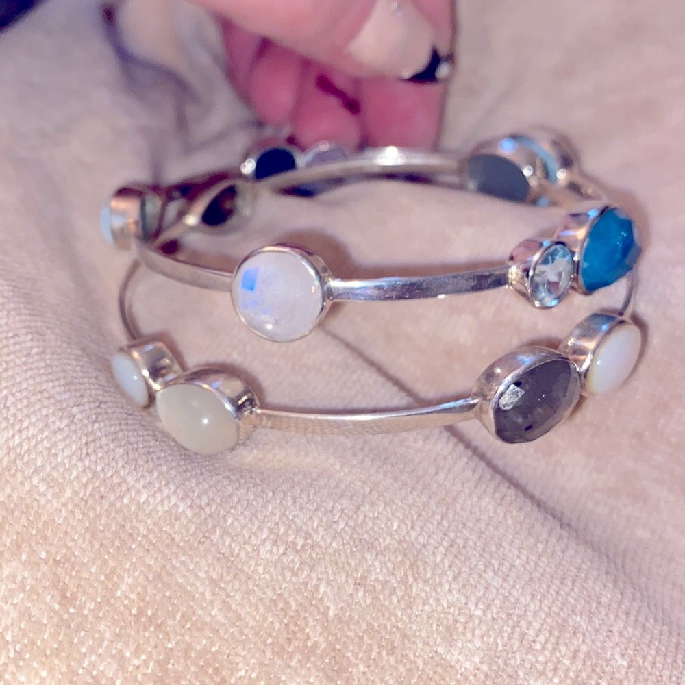 Gorgeous bangles w/ semi precious stones & crystals set in sterling silver (925) - Picture 2 of 7